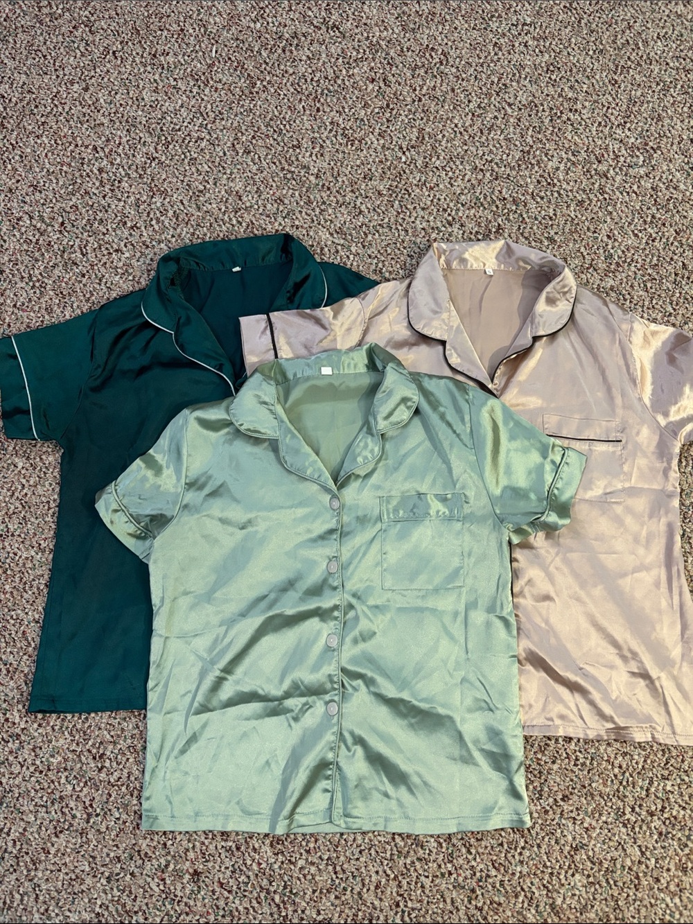 Satin Short Sleeve Pajama Top Trio - Sage, Teal, Champagne